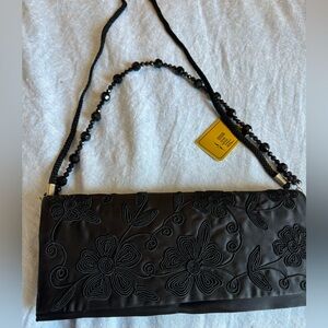 Magid Small embroidered appliqué Evening Shoulder Clutch Bag